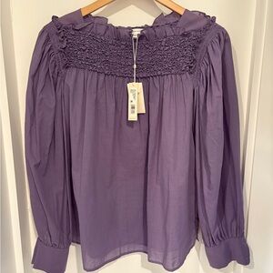 Rebecca Taylor Purple Cotton Smocked Blouse NWT